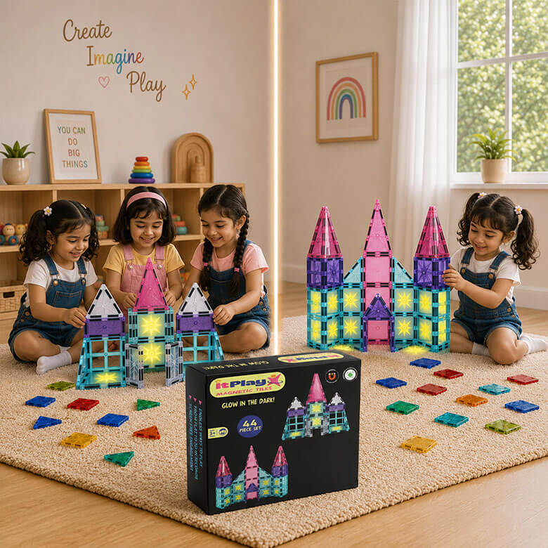 44 pcs itplay glow magnetic tiles set